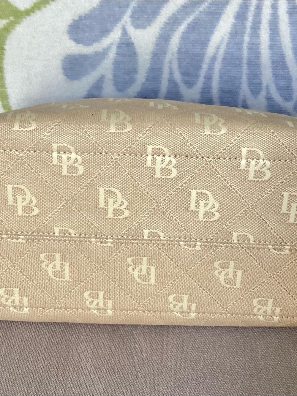 Dooney & Bourke Beige Logo Satchel with Dark Brown Trim - Picture 4 of 13